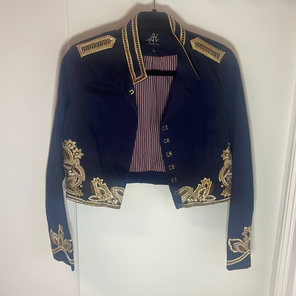 Authentic Icon Cropped navy embroidered blazer